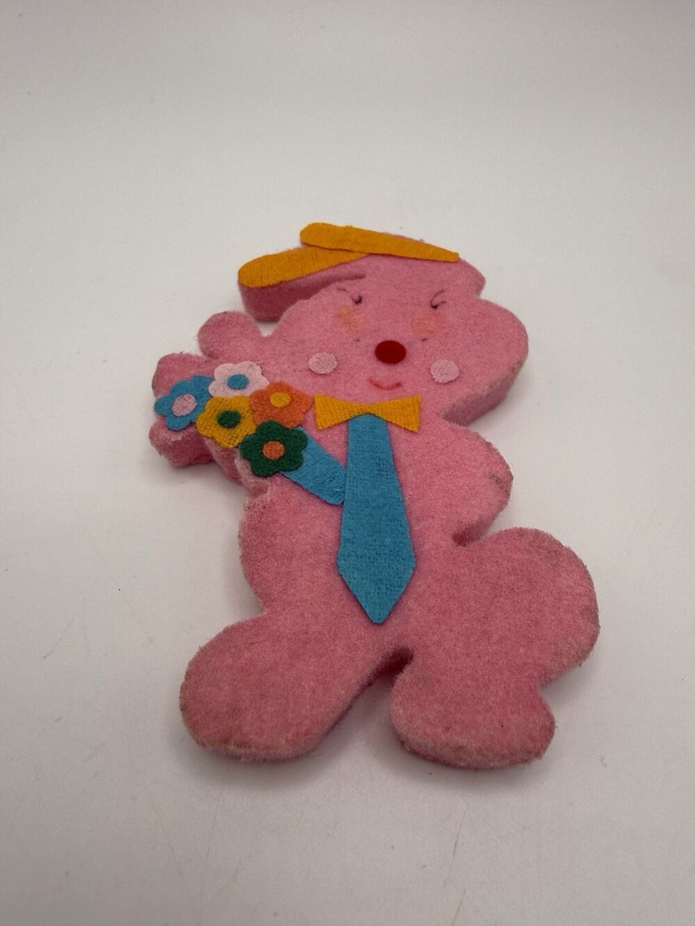 Vintage Easter Bunny Rabbit Blue Pink Foam Ornament Flocked RARE